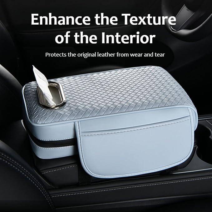 Car Armrest Cushion Cover Car Center Console Memory Foam Booster Pad with Storage Pocket and Tissue Hole for Sedan Vehicle (Blue, 12.99 * 7.09 * 2.95'' / 33 * 18 * 7.5 cm)