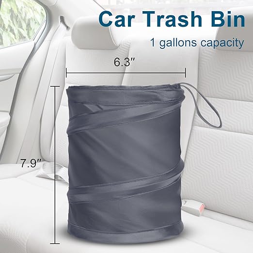 Car Trash Can, 2 Packs Mini Collapsible Car Trash Bin for Front Back Seat, Pop up Car Garbage Can, Portable Car Trash Bag Hanging for Vehicle SUV Rv Truck Accessories Interior, Grey
