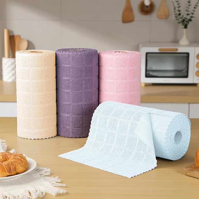 Ferdilan 80 Pack Microfiber Cleaning Cloth Roll,Lint Free Rags Paper Towels & Tear Away Reusable Towels,Washable Shop Rags,Wash Cloths Dish Rags(12" x 12") for Car Kitchen Window Garage-Light Blue
