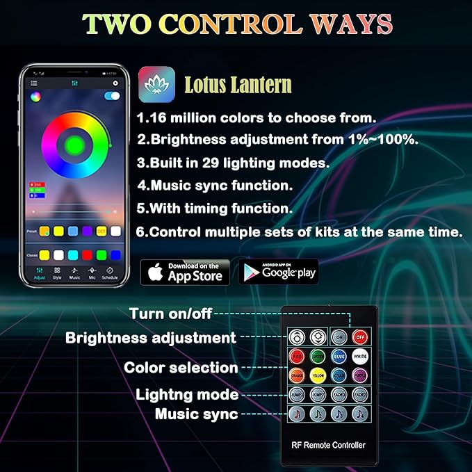 DEHERANE Interior Car LED Strip Lights, RGB 6 in 1 Ambient Lighting Kits with 315 inches Fiber Optic, 16 Million Colors Car Interior Lights with Wireless APP and Remote Control, Sync to Music