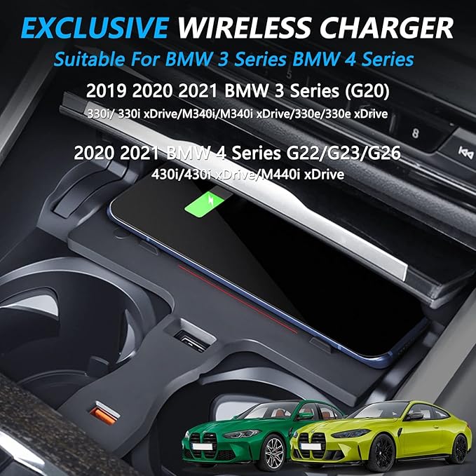 Wireless Car Charger for BMW 3 Series G20 2019 2020 2021 4 Series G22 2021 2022, 15W Fast Charging Phone Charger Pad