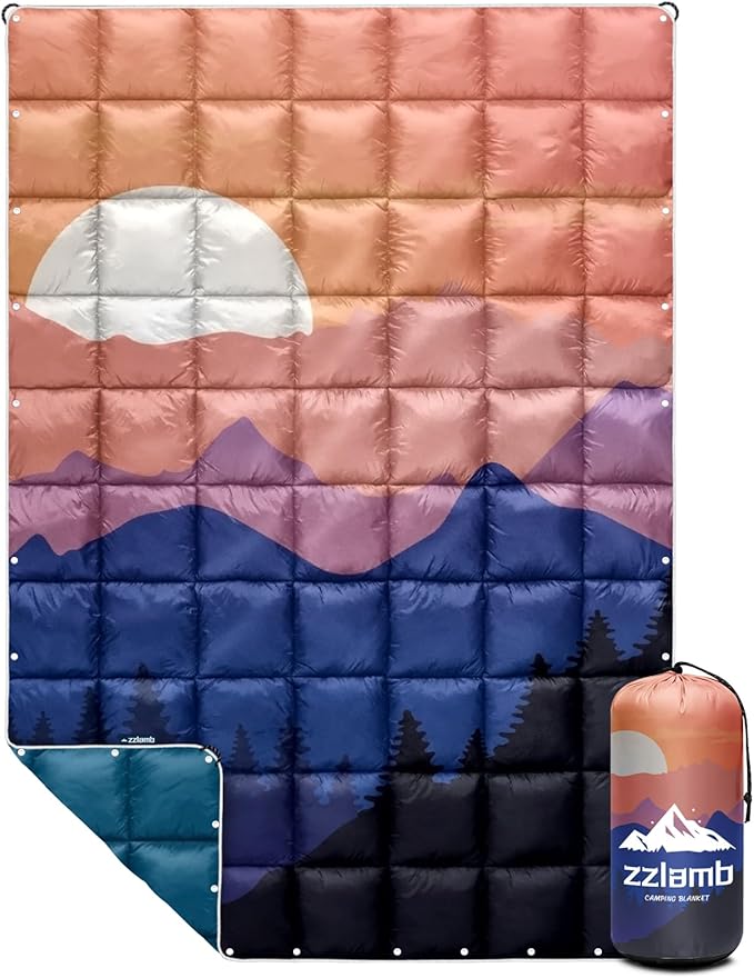 zzlamb Camping Blanket for Cold Weather,Outdoor Puffy Blanket Portable Down Alternative,Windproof Warm Cloak with Snaps,Cozy Quilt Backpacking Picnic RV Travel Plane Car Hammock Beach Climbing