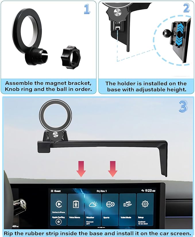 Car Phone Holder for 2025 2026 Hyundai Tucson/Tucson Hybrid Accessories Apply to 12.3 Inch Touch Screen Fixed Clip Magnetic Cell Phone Mount Hands-Free 360 Degree Rotation