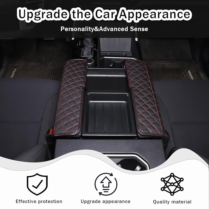 2PCS Center Console Armrest Cover for Toyot@ Tundra 2022-2025 /Sequoia 2023-2025 Accessories, Leather Front Seat Armrest Box Cushion Protector Waterproof Anti-Scratch (Left-Hand Drive)