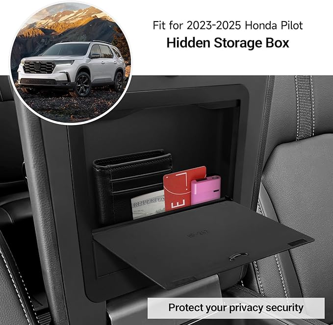 YOJOJOCO Center Console Hidden Box Organizer Compatible with Honda 2023-2025 2026 Pilot ＆ 2024-2026 Ridgeline ＆ 2024-2026 Passport Accessories Black ABS Plastic Material Secret Compartment