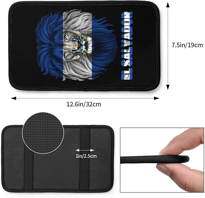 Vintage El Salvador Salvadoran Flag Lion Head Auto Center Console Armrest Cover Car Handrail Box Cushion Pad Mat Universal Fit Most Vehicle Sedan Truck SUV Soft Comfort Decor Accessories
