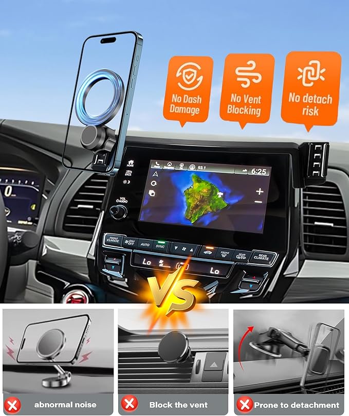 Magnetic Car Phone Mount for 2018-2024 Honda Odyssey Accessories, for MagSafe Strong Magnets Cell Phone Holder 8-Inch Screen Cradles, with Portable Phone Gripper 360° Rotation
