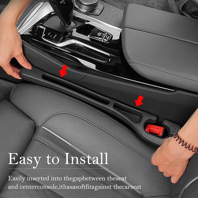 Car Seat Gap Filler 2-Pack, Universal Car Seat Gap Filler Organizer, Seat Gap Plug – Fills Gap Between Seat & Console, Drop-Proof Guard for Phones, Keys & Cards, Fits Cars, SUVs, Trucks, Black