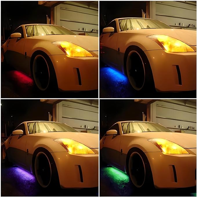 iJDMTOY Universal Fit 4pc Set 7-Color RGB Color Changing LED Under Car Glowing Accent Lighting Kit w/Adjustable Setting