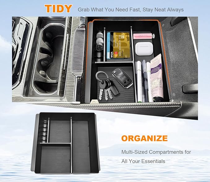 Center console Organizer Tray Compatible with 2022-2026 Jeep Wagoneer/L, 2022-2026 Jeep Grand Wagoneer/L Accessories, Armrest Storage Box with Coin Container（Not for Wagoneer S