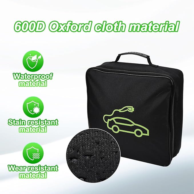 XhuangTech Waterproof EV Charging Cable Storage Bag Organizer, Heavy Duty Portable EV Charger Case for Electric Vehicle Chargers, Jumper Cables, Extension Cords, Hoses, Adapters, & Car Accessories