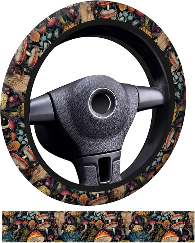 Car Steering Wheel Cover, Universal 15 Inch Neoprene Non-Slip Steering Wheel Covers, Funny Car Accessories for Women Men Fit Auto, Suvs, Truck Cute Various Mushroom