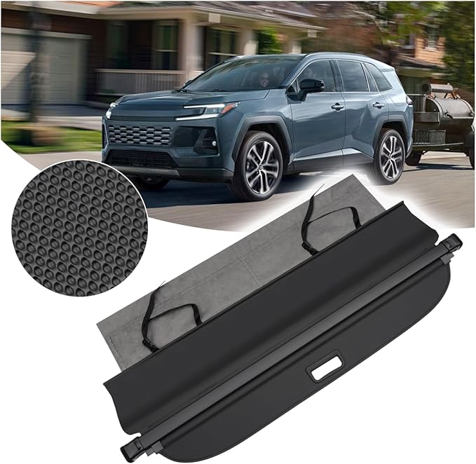 Powerty Retractable Cargo Cover for 2019-2025 Toyota RAV4, Canvas Texture Trunk Cover Privacy Screen Rear Security Shade for RAV4 Accessories (with Extented Cover)