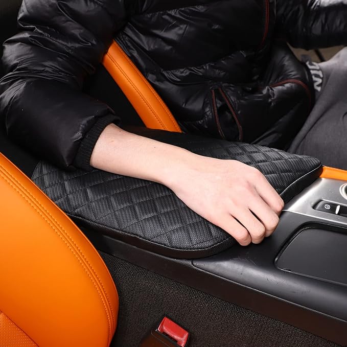 Center Console Cover Pad for Chevrolet Corvette C7 2014-2019 Accessories, Console Arm Rest Lids Cover Mat, Car Armrest Seat Box Cushion Protector, Armrest Pillow, Auto Armrest Cover (Leather_A)