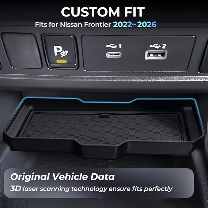 Center Console Organizer Compatible with Nissan Frontier 2026 2025 2024 2023 2022, Interior Accessories for Under Climate Controls Interior Storage Divider Tray for 2022-2026 Frontier, Black