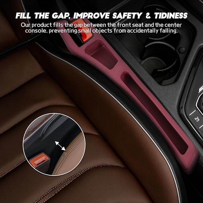 Hovom 2PCS Car Seat Gap Filler Organizer, Multi-purpose Automotive Seat Gap Storage Organizer for Key Phone Card, Auto Seats Crevice Filler Stop Things from Dropping, Car Accessories (Red)