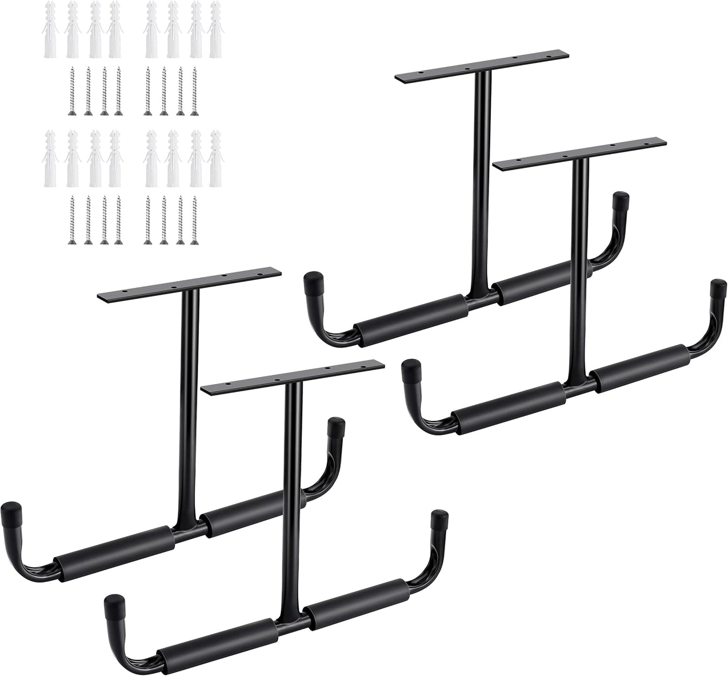 Sinoer Garage Ceiling Storage Hooks,Wall Mounted Hooks, Heavy Duty Utility Hooks for Ladder,Bike,Wood, Tools & Other Bulky Items (4 Pack, Black)