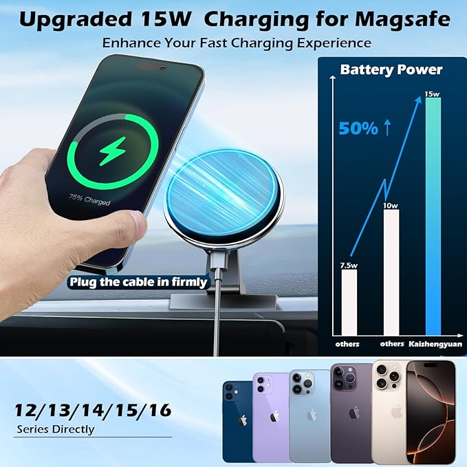 Kaishengyuan Car Charger Phone Holder for Toyota Tacoma 2016-2023, 3rd Gen Tacoma Dashboard Clip Cell Phone Cradles Adjustable 20x Strong Magnet Phone Stand Phone Mount Fit for All Smartphone