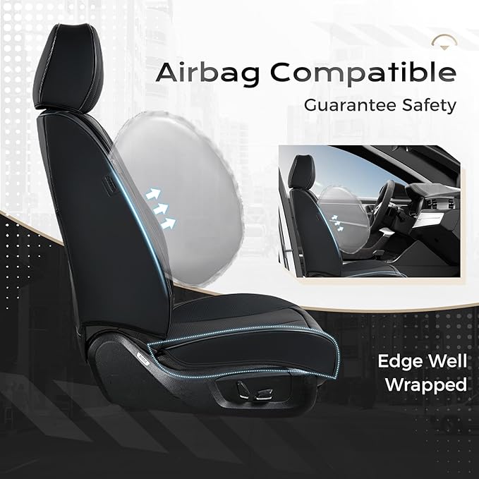 Coverado Seat Covers, Premium Nappa Leather Car Seat Covers Front Seats, Waterproof Car Seat Protector with Lumbar Support, Front Driver Seat Covers Universal Fit for Most Cars (Black&Gray)