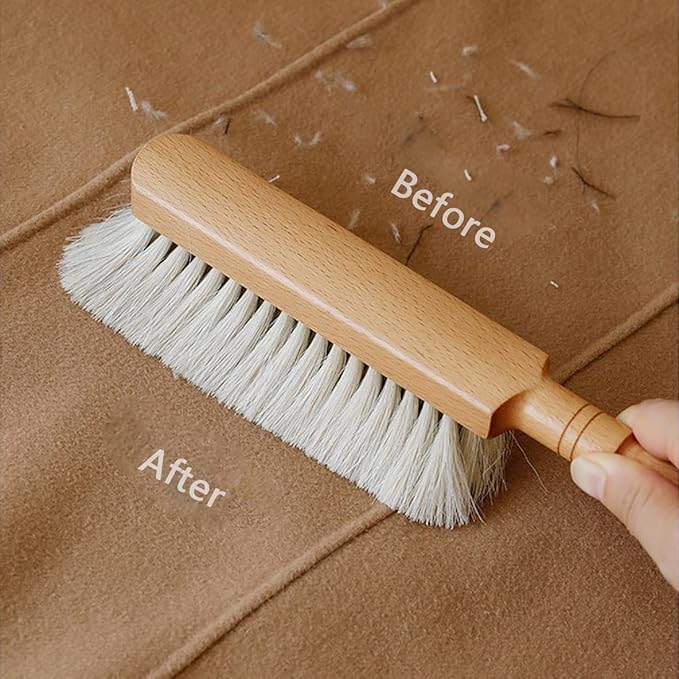 Horsehair Hand Brush Soft Bristles for Upholstery Furniture Couch Bed Beech Wood Handle 12 Inch Long (2pcs)