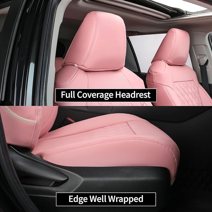 EKR Rav4 Seat Covers Custom Fit for Toyota Rav4 XLE,Platinum,Limited 2013-2018 & SE 2016-2018, Leather Pink Seat Cover Full Set for Women,Faux Leather(Pink)