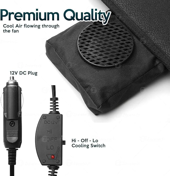 ZONETECH Black Cooling Car Seat Cushion 4-Pack 12V Automotive Adjustable Temperature Comfortable Cooling Car Seat Cover