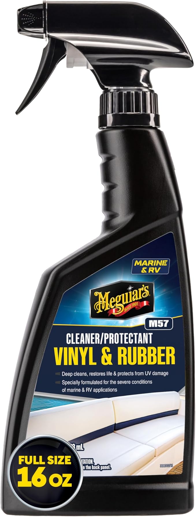 Meguiar's M5716 Marine/RV Vinyl & Rubber Cleaner & Protectant, Boat Vinyl Cleaner & Protectant, Revitalize Plastic and Rubber with an Easy-to-Use Non-Greasy Formula, 16 Oz Spray Bottle