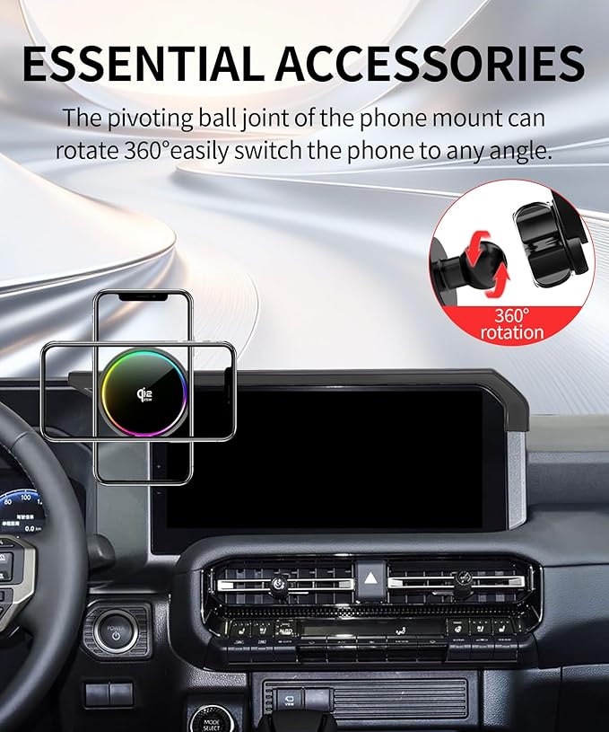 Qi2.2 25W Magnetic Car Mount Charger for 2024-2026 Toyota Land Cruiser LC250 Accessories, for Fast Charging Cell Phone Holder 8/12.3 Inch Screen Fixed Clip with Cooling Fan＆54W Fast Adapter