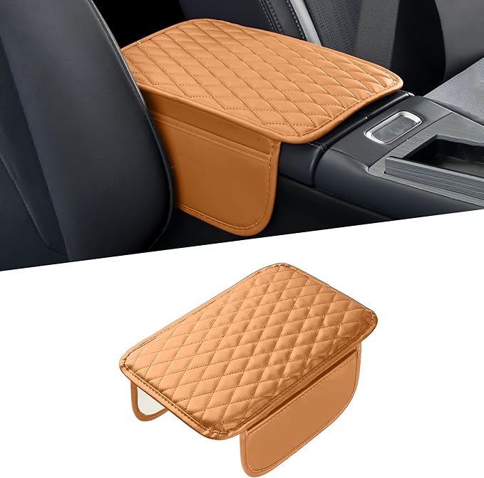 Car Center Console Cover, Universal Center Console Protector Pad with Soft Microfiber Leather & 2 Storage Pockets, Non-Slip Cushion for Car SUV Truck Interior Accessories (Orange)