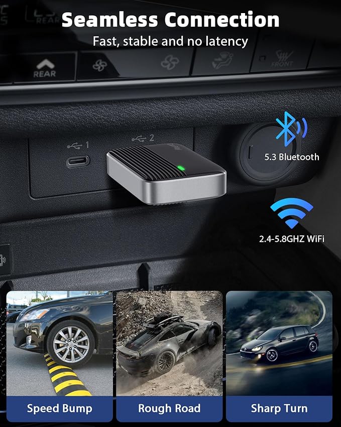 MoKo Wireless CarPlay Adapter for Apple iPhone, Mini Car Play Adapter for iOS 10+ & Cars with Apple CarPlay, Wired Car Play to Wireless, Fast Response Stable Control No Delay Not for Android,BlackGry