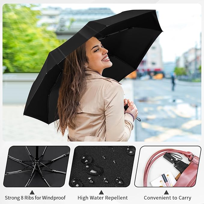 Yoobure Windproof Travel Umbrella - Automatic Umbrellas for Rain, Compact Folding Umbrella with UV Protection, Lightweight Portable Design for Backpack/Walking/Car, Sun & Storm Ready