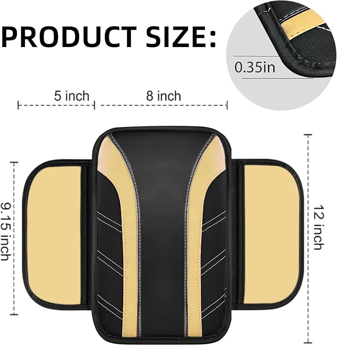 NBTEPEM Beige Center Console Cover, Sporty Leather Armrest Cover Cushion with 2 Storage Pockets, Universal Auto Middle Console Protector, Car Interior Accessories for Most SUV, Truck, Sedan Vehicles