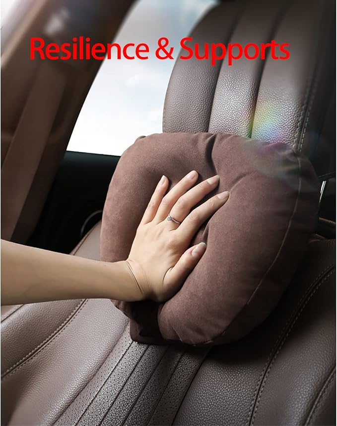 2pcs Car Neck Pillow for headrests,Support Drive Seats Head Cushion Pillows,Superfiber Suede,Plant-Based Polyester,Thickness & Height Adjustable,11.8x7.5,Inner Liner fillable(deep Coffee)