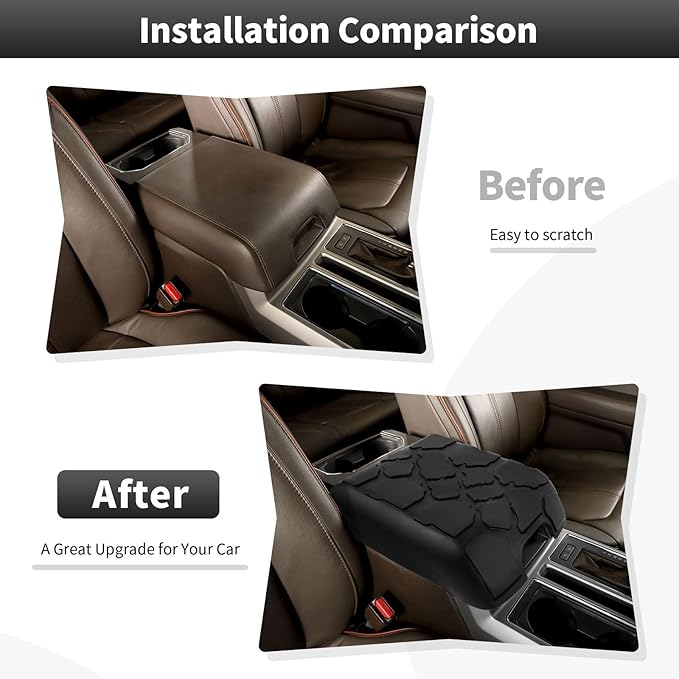 CheroCar Center Console Armrest Cover Compatible with 2015-2020 Ford F150 Rubber Cushion Middle Console Protective Cover Waterproof Arm Rest Box Pad Lid Cushion Interior Accessories