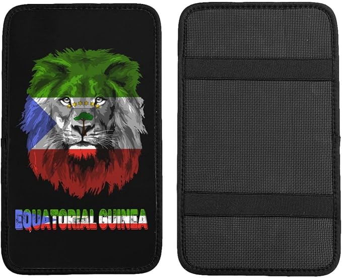 Vintage Equatorial Guinea Guinean Flag Lion Head Auto Center Console Armrest Cover Car Handrail Box Cushion Pad Mat Universal Fit Most Vehicle Sedan Truck SUV Soft Comfort Decor Accessories
