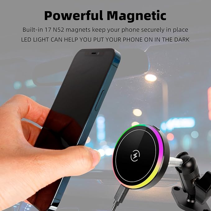 15W Magnetic Wireless Charging Phone Mount with Aluminum Double Socket Arm & 17mm/0.67" Ball -Replacement Base for Car Air Vent, Dashboard, Windshield Holder, Compatible with MagSafe iPhone