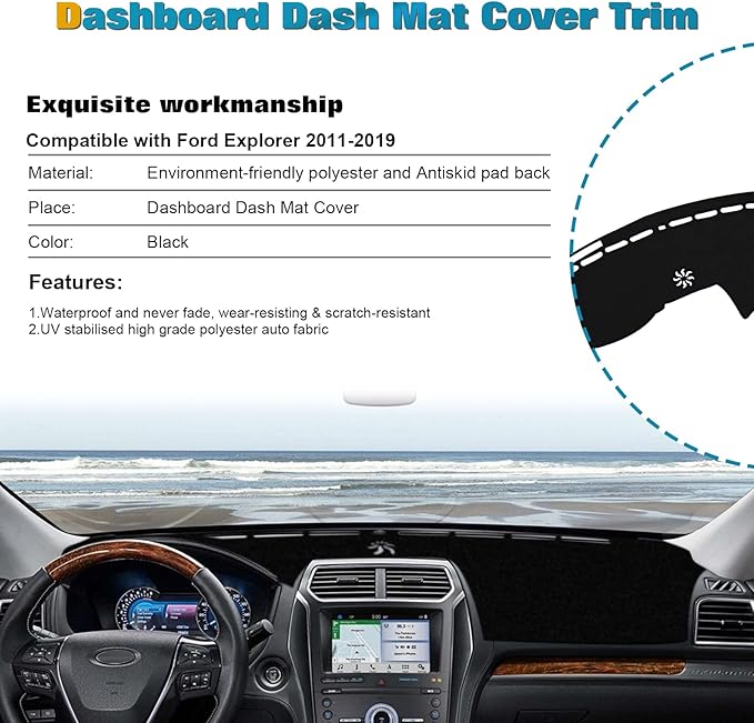 x xotic tech Center Console Dashboard Mat Pre-Cut Non-Slip Sunshield Sun Glare Protector Dash Carpet Pad Black Cover Compatible with Ford Explorer 2011-2019