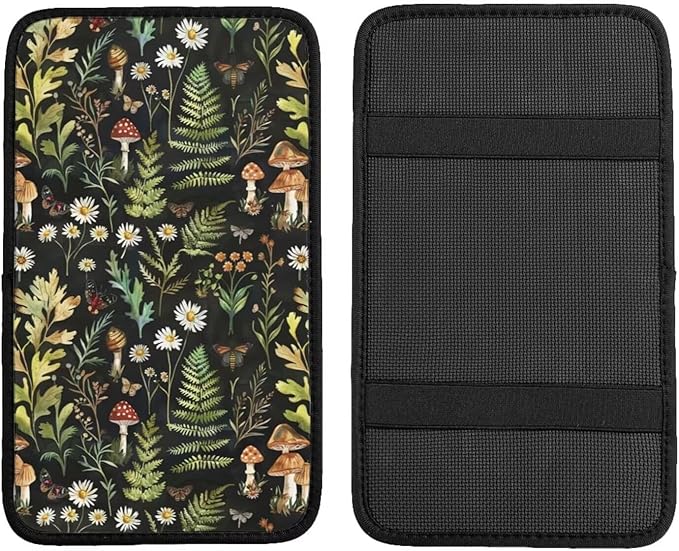 Car Armrest Cushion Pad Mushroom Center Console Cover Boho Green Car Accessories Interior Organizers Auto Center Console Arm Rest Covers