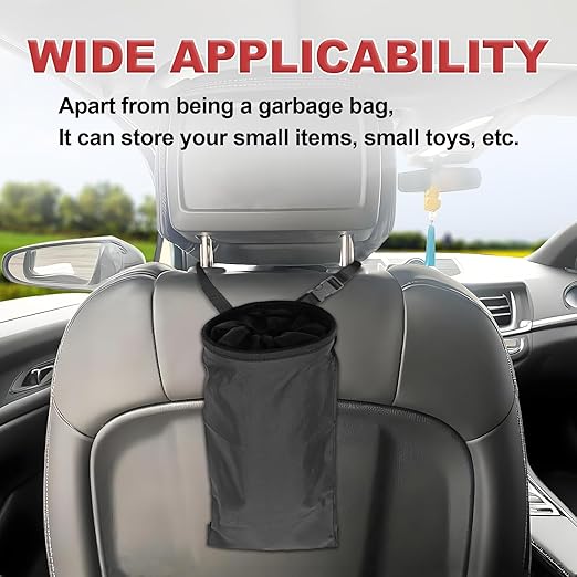 2 Pcs Car Trash Bags, Can Hanging Back Seat Car, Car Garbage Bag with Storage Pockets, Car Trash Can Washable, Car Garbage Bag for Outdoor & Travelling Vehicle Interiors (Black)