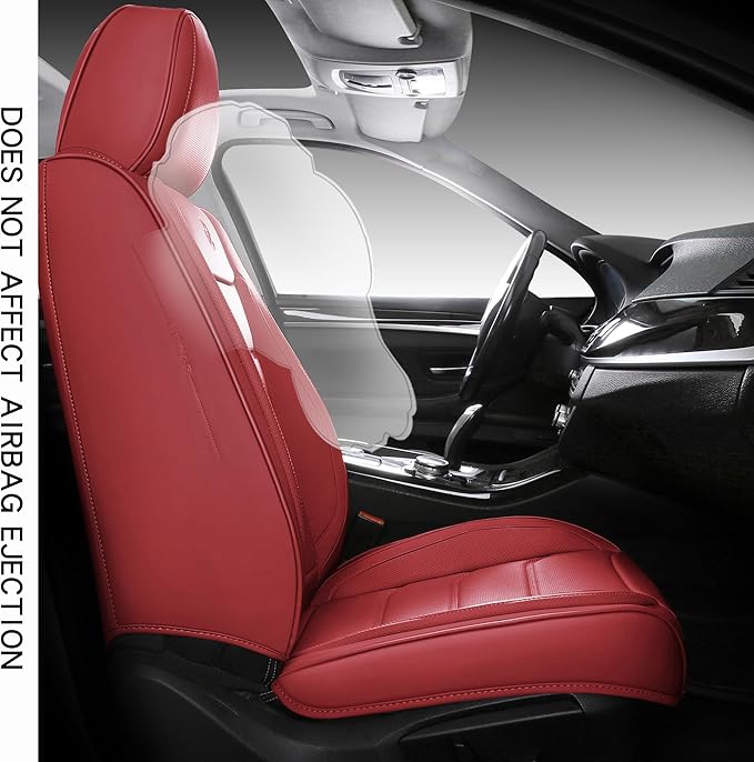 Full Coverage Faux Leather Car Seat Covers Full Set,Automotive Seat Covers for Cars,SUVs Pick-up Truck, Car Seat Cushion, Wine Red Seat Covers,Front Seat Cover,Car Seat Protector