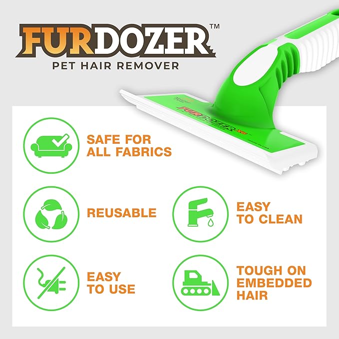 FurDozer Pet Hair Remover & Auto Detailing Tools - Cat & Dog Hair Remover for Carpets, Car Interiors, Couches, Bedding, & Pet Furniture (Green, (2 Pack) - X6)