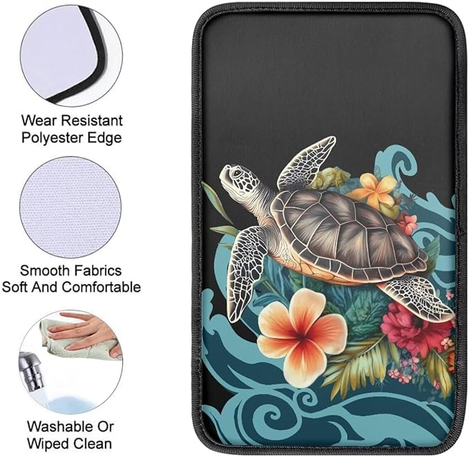 Dreaweet Center Console Cover Polynesian Tribal Turtle Car Accessories Armrest Box Storage Mat Soft Comfort Arm Rest Cover for Car Truck SUV