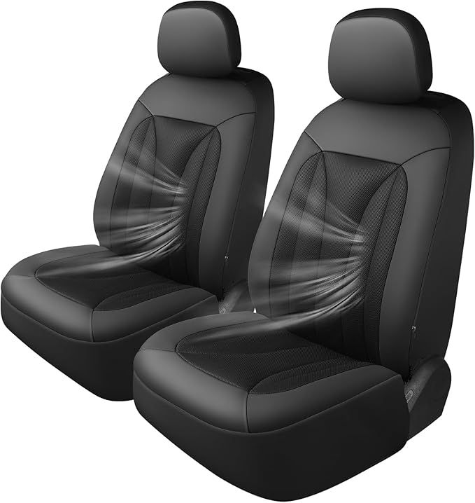 GIANT PANDA Fit Chevy Silverado 1500 2500 3500 Front Car Seat Cover, 3D Air Mesh Breathable Seat Protector, Black(2-Pack)
