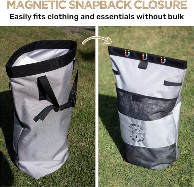 Living in a Bubble Wet Dry Laundry Bag – Portable Waterproof Laundry Hamper for RV, Campervan & Travel – Foldable Clothes Organizer with Separate Wet & Dry Compartments