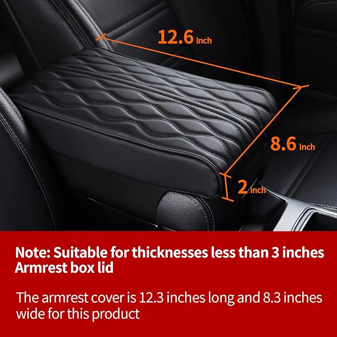Car Center Console Heighten Cover, Leather Memory Foam Car Armrest Booster Pads, Leather Car Armrest Cover Protector, Suitable for Most Vehicles, SUVs, Trucks, Cars (Black)