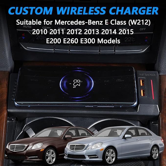 Wireless Car Charger for Mercedes-Benz E Class 2010 2011 2012 2013 2014 2015, OEM Custom Fit Fast Charging Phone Charger Pad for Mercedes Benz (W212) E-Class E200 E260 E300 Accessory