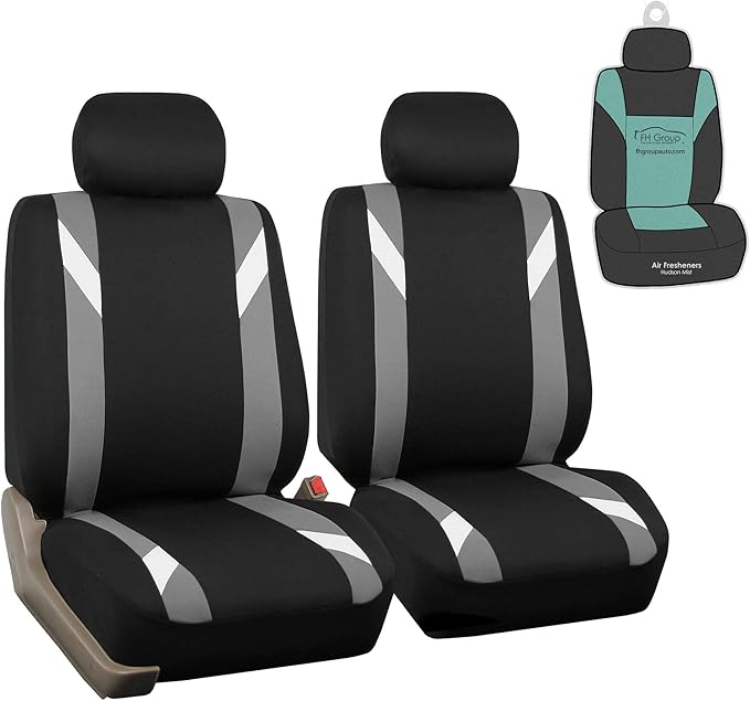 FH Group Car Seat Covers Premium Modernistic Flat Cloth Car Seat Covers Front Seats Only Gray Black, Airbag Compatible Universal Fit Interior Accessories Cars Trucks SUV Car Accessories Protector