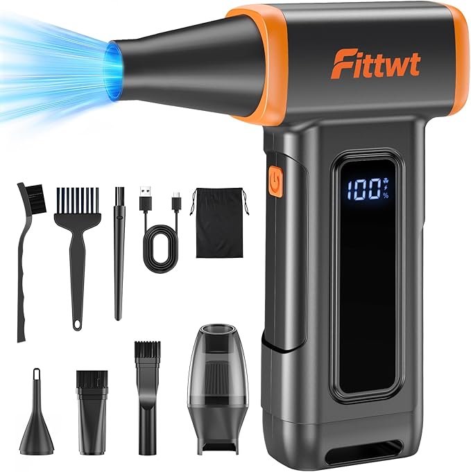 Electric Air Duster 2-in-1 with Vacuum, 130000RPM Cordless Air Blower, 4-Speed Adjustable Compressed Air Duster for PC Cleaning, Keyboard, Car, Home