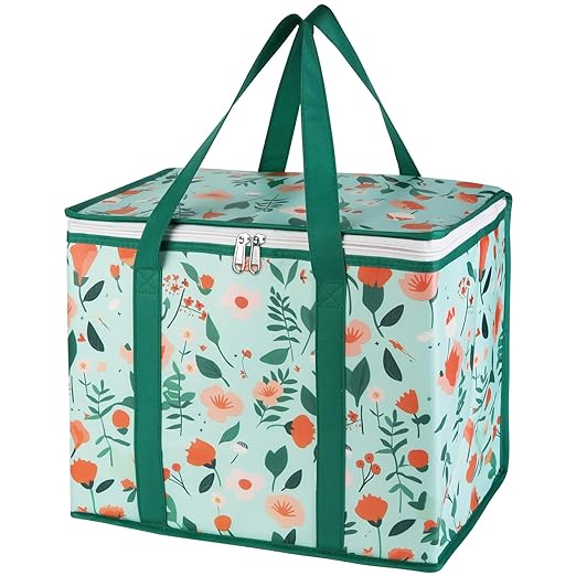Bodaon 1-Pack Insulated Reusable Grocery Shopping Bags, X-Large Picnic Cooler Bag with Zipper/Zippered Top Cold, Insulated Food/Pizza Delivery Bag for Catering/Doordash/Uber Eats