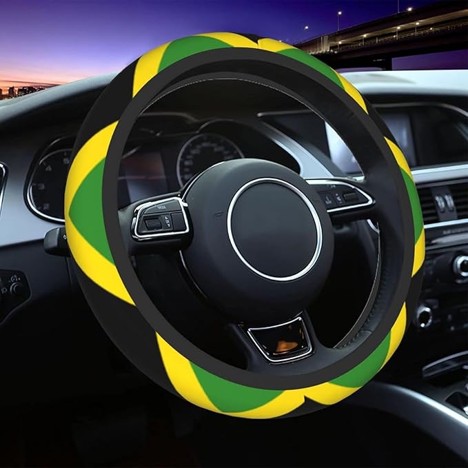 Car Steering Wheel Cover for Women Men, Non-Slip Jamaica Jamaicans Flag Car Accessory, Universal 14"-15" Fit for Cars, SUVs, Trucks (Jamaican Flag)